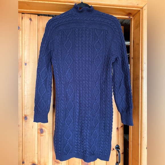 NWT J Crew Cable Knit Mini Sweater Dress Navy Blue BN154 Lambs Wool Blend Ruffle - Picture 7 of 10
